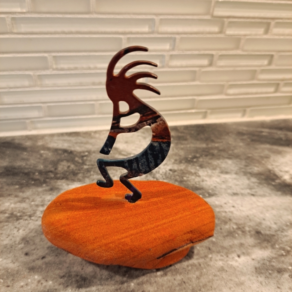 Kokopelli Enameled Metal Sandstone Base Figurine Paperweight Southwest Art Decor